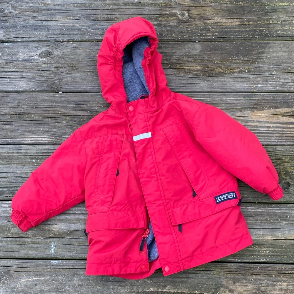 SOLD💲Land’s End Toddler Polartec winter coat red 3T zipper and snap closure - Picture 1 of 9